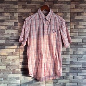 Pre Owned Antigua Medium Men's Plaid Short Sleeve Shirt Texas A&M Logo